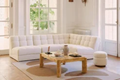 Canapé d'angle modulable, Blanc avoine bouclé, L276 Paul