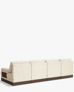 Canapé d'angle modulable, Tweed écru meringue & Bois teinte noyer foncé Roman
