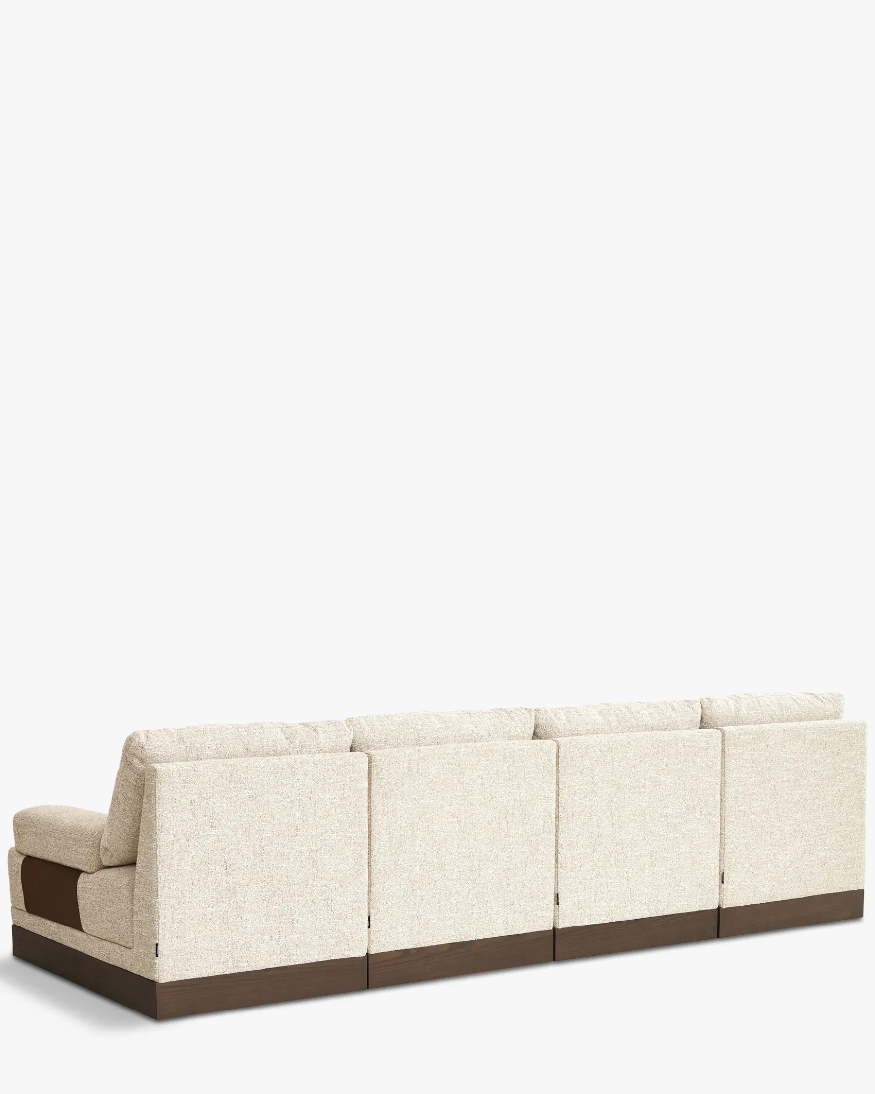 Canapé d'angle modulable, Tweed écru meringue & Bois teinte noyer foncé Roman
