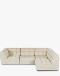 Canapé d'angle modulable, Velours beige pampa anti-tâches, L297 Paul