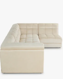 Canapé d'angle modulable, Velours beige pampa anti-tâches, L297 Paul