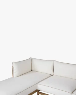 Canapé de jardin à angle gauche modulable, Blanc crème waterproof & bois d'acacia, L200 Bayside
