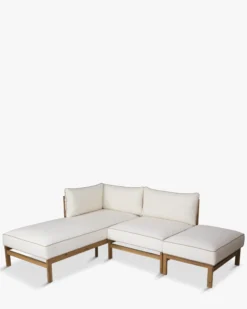 Canapé de jardin à angle gauche modulable, Blanc crème waterproof & bois d'acacia, L200 Bayside