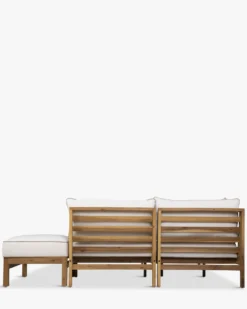 Canapé de jardin à angle gauche modulable, Blanc crème waterproof & bois d'acacia, L200 Bayside