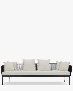 Canapé de jardin 3 places, Assise blanc écru, cordage & métal noir, L229 Santa Monica