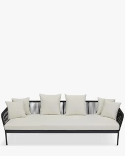 Canapé de jardin 3 places, Assise blanc écru, cordage & métal noir, L229 Santa Monica