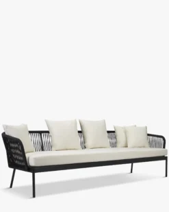 Canapé de jardin 3 places, Assise blanc écru, cordage & métal noir, L229 Santa Monica