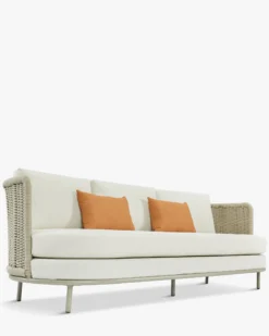 Canapé de jardin 3 places, Blanc/terracotta waterproof & métal taupe, L220 Florentino