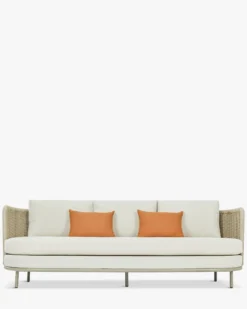 Canapé de jardin 3 places, Blanc/terracotta waterproof & métal taupe, L220 Florentino