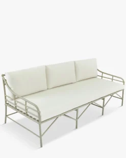Canapé de jardin 3 places, Blanc waterproof & métal taupe, L220 Amalfi