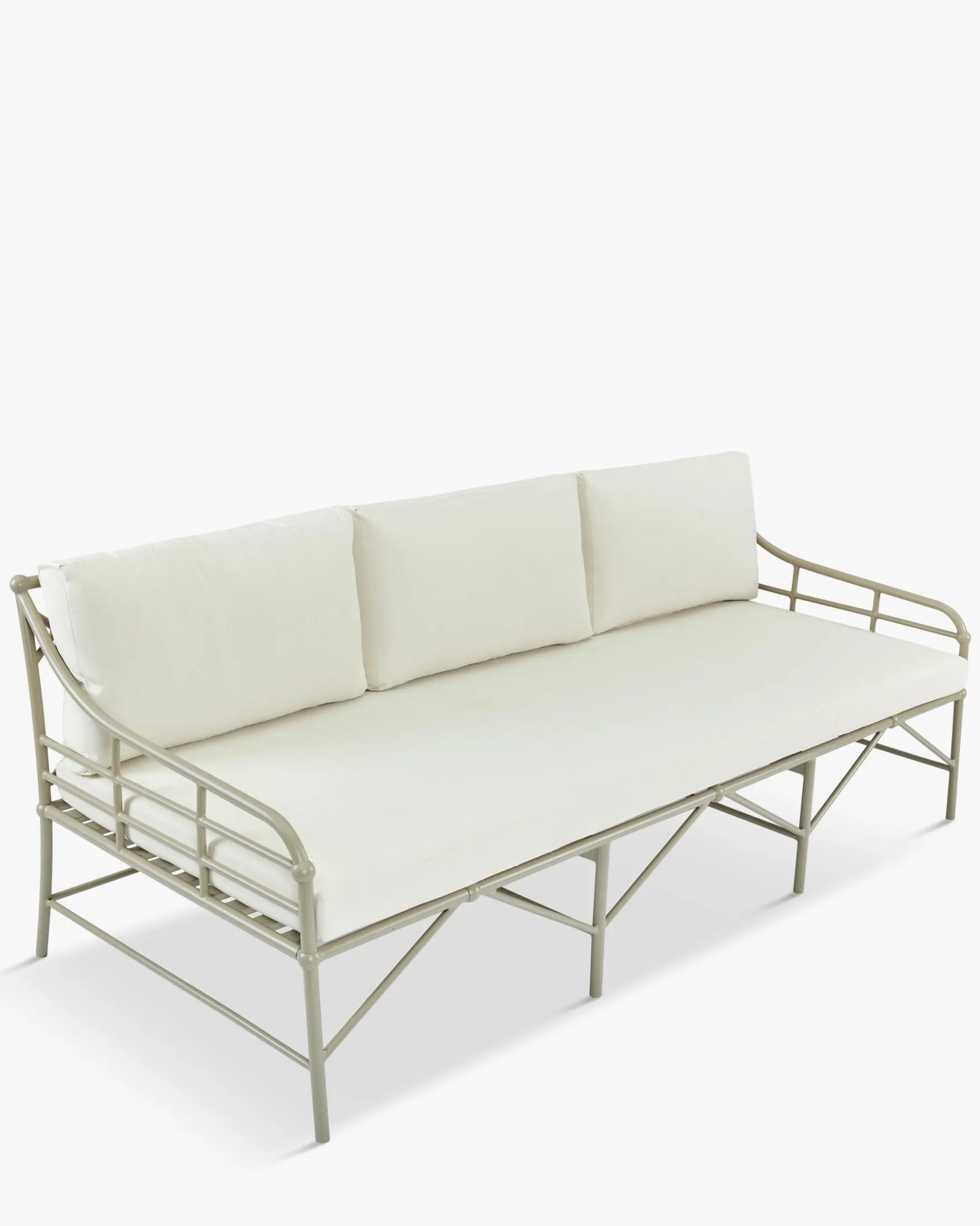 Canapé de jardin 3 places, Blanc waterproof & métal taupe, L220 Amalfi