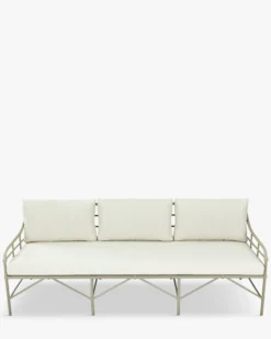 Canapé de jardin 3 places, Blanc waterproof & métal taupe, L220 Amalfi