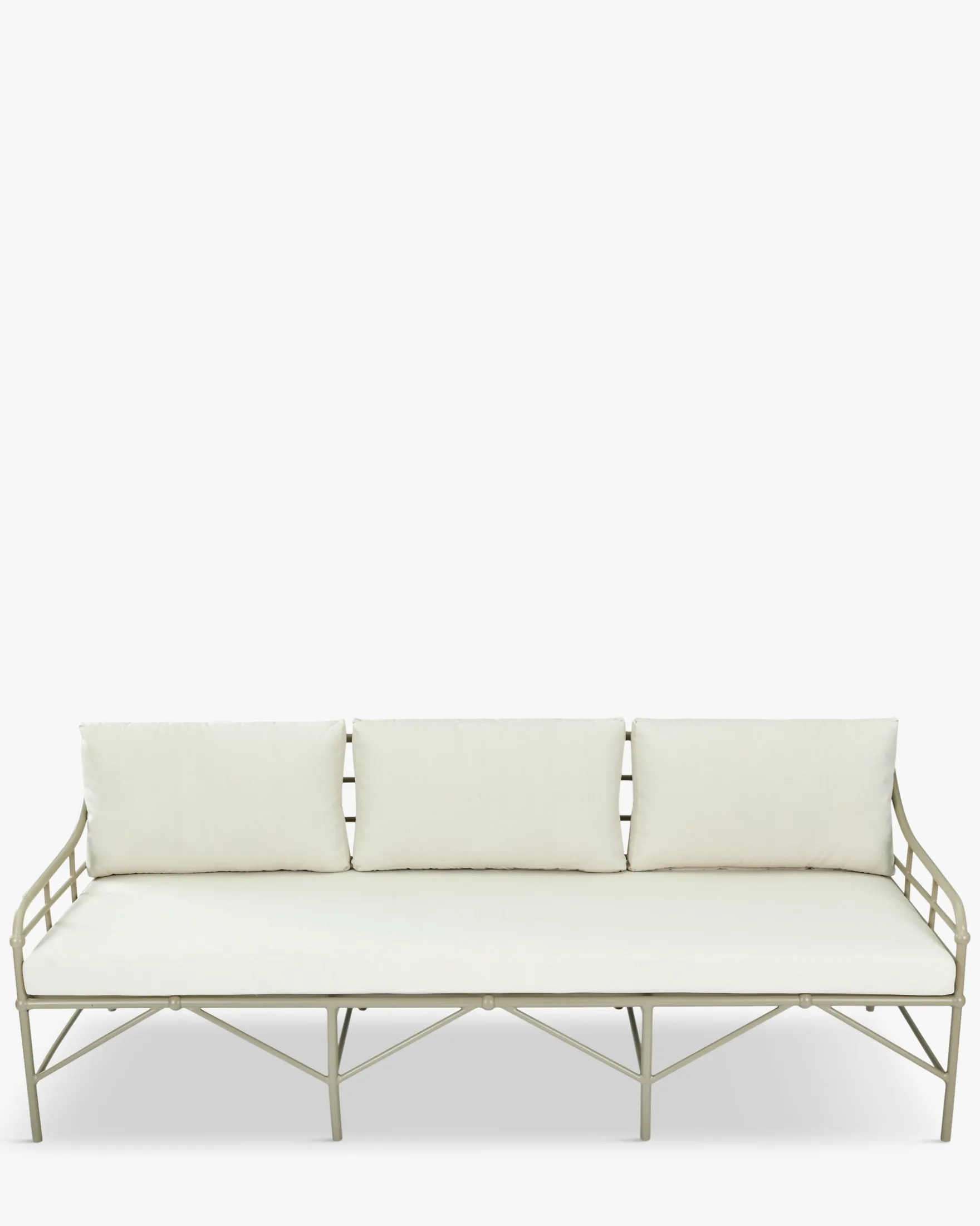Canapé de jardin 3 places, Blanc waterproof & métal taupe, L220 Amalfi