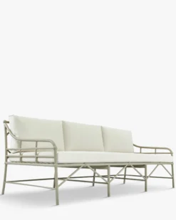 Canapé de jardin 3 places, Blanc waterproof & métal taupe, L220 Amalfi