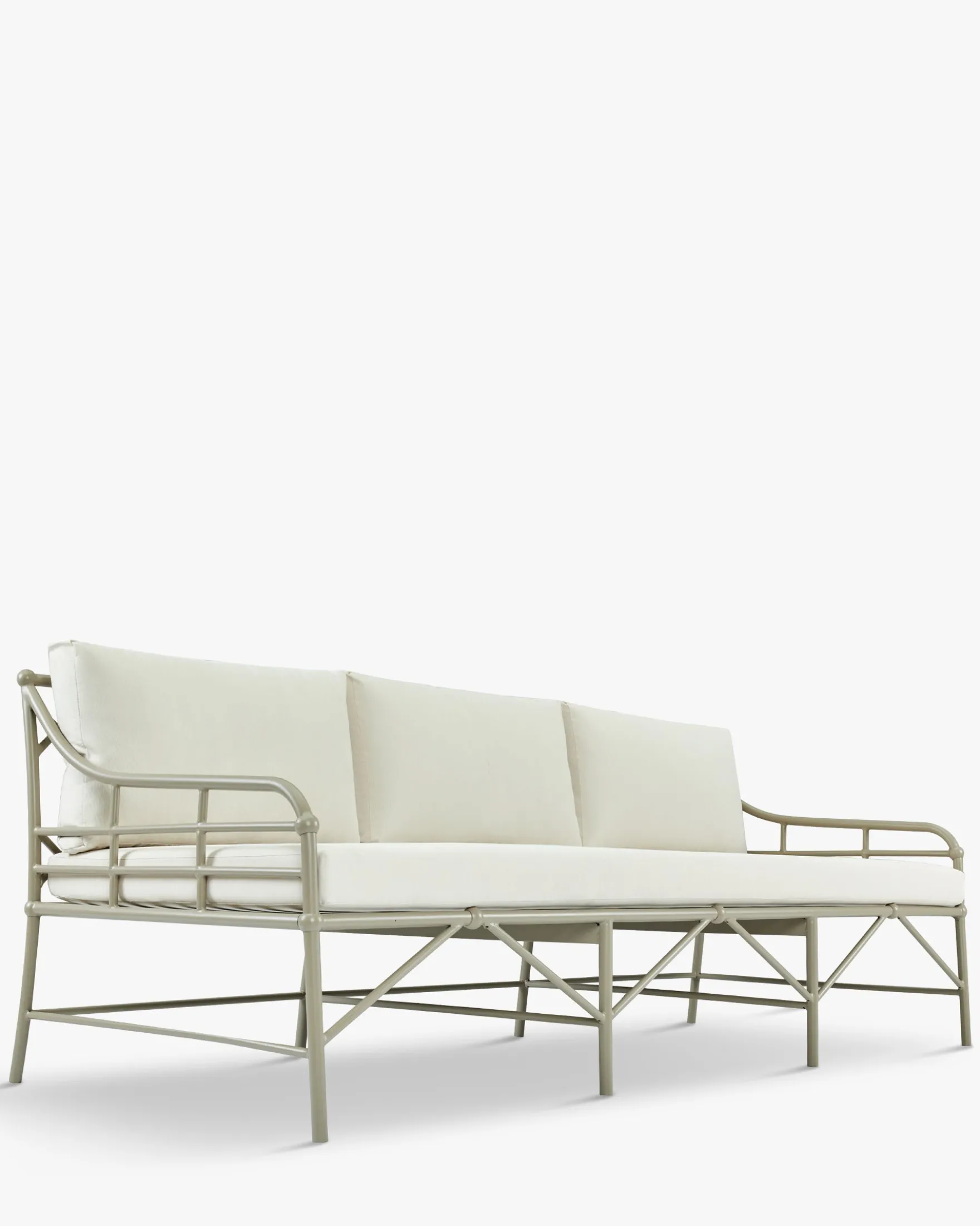 Canapé de jardin 3 places, Blanc waterproof & métal taupe, L220 Amalfi