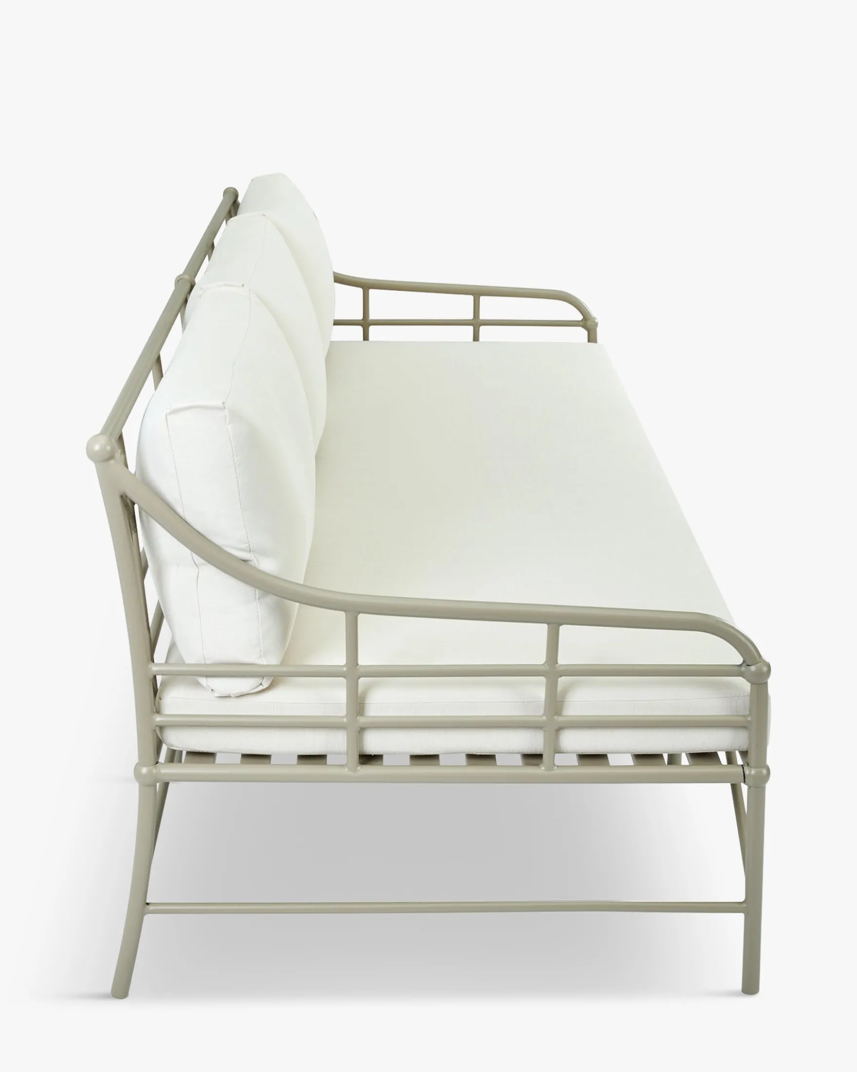 Canapé de jardin 3 places, Blanc waterproof & métal taupe, L220 Amalfi
