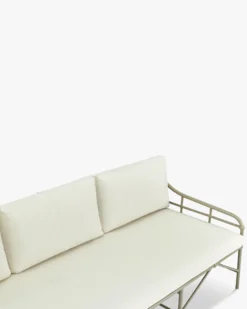 Canapé de jardin 3 places, Blanc waterproof & métal taupe, L220 Amalfi