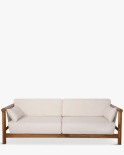 Canapé de jardin 3 places, Blanc waterproof & bois d'acacia, L223 Bexley