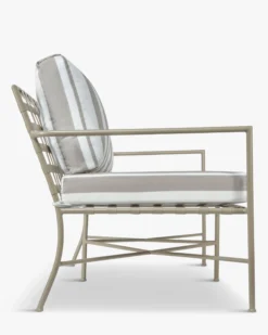 Canapé de jardin 2 places, Rayures taupe waterproof noir-blanc & métal noir, L145 Bel Air