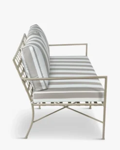 Canapé de jardin 2 places, Rayures taupe waterproof noir-blanc & métal noir, L145 Bel Air
