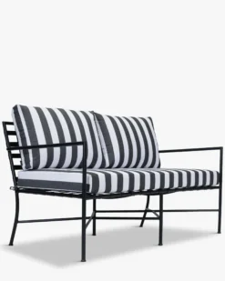 Canapé de jardin 2 places, Tissu waterproof noir-blanc & métal noir, L145 Bel Air