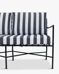 Canapé de jardin 2 places, Tissu waterproof noir-blanc & métal noir, L145 Bel Air