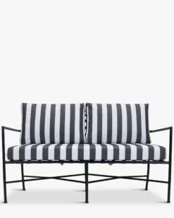 Canapé de jardin 2 places, Tissu waterproof noir-blanc & métal noir, L145 Bel Air