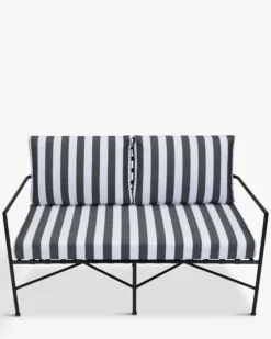 Canapé de jardin 2 places, Tissu waterproof noir-blanc & métal noir, L145 Bel Air