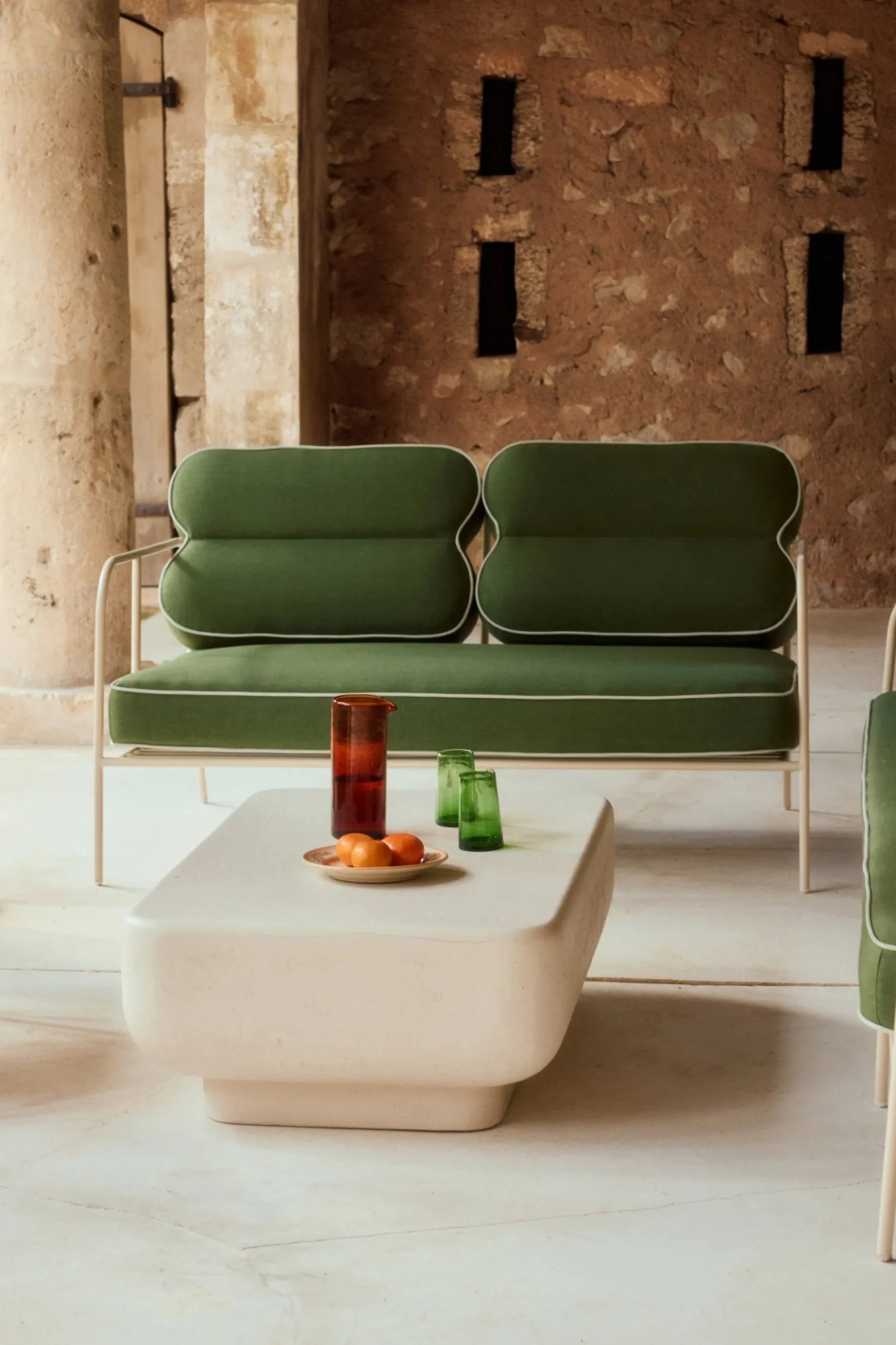 Canapé de jardin 2 places, Vert prairie & métal beige, L145 Maddalena