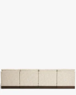 Canapé en U modulable, Tweed écru meringue & Bois teinte noyer foncé Roman