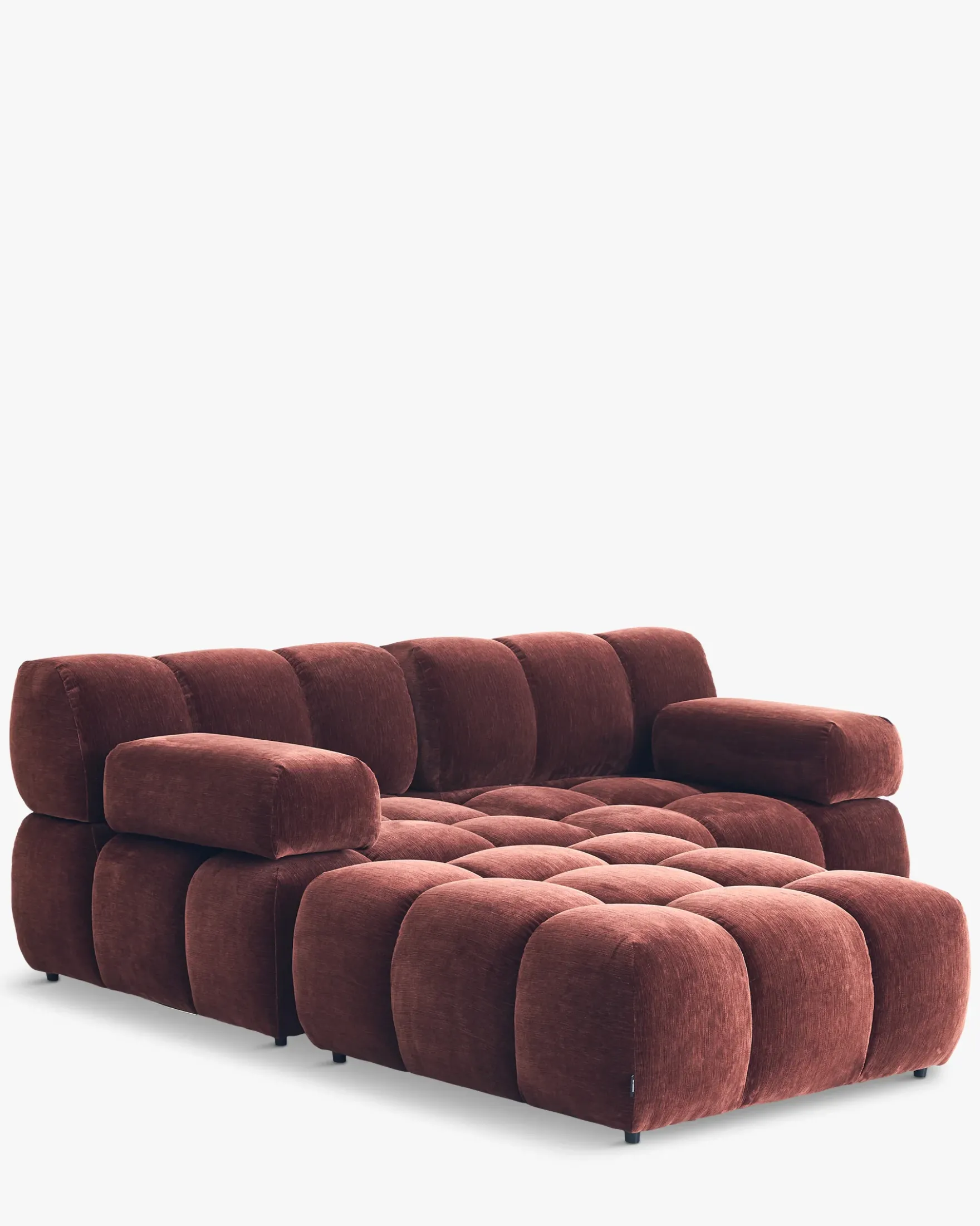 Canapé modulable angle interchangeable, Velours bordeaux ligné Waffle