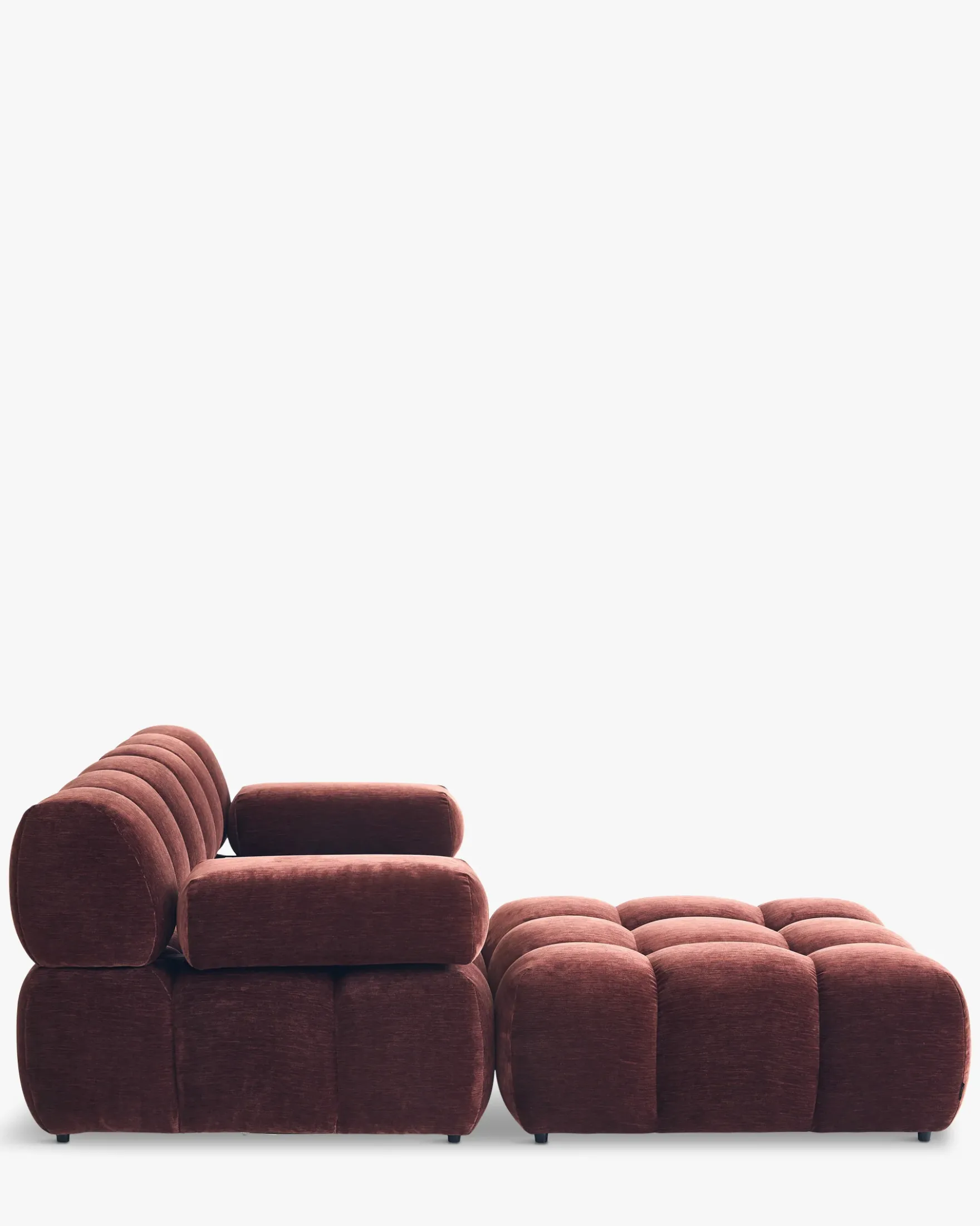 Canapé modulable angle interchangeable, Velours bordeaux ligné Waffle