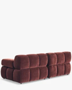 Canapé modulable angle interchangeable, Velours bordeaux ligné Waffle
