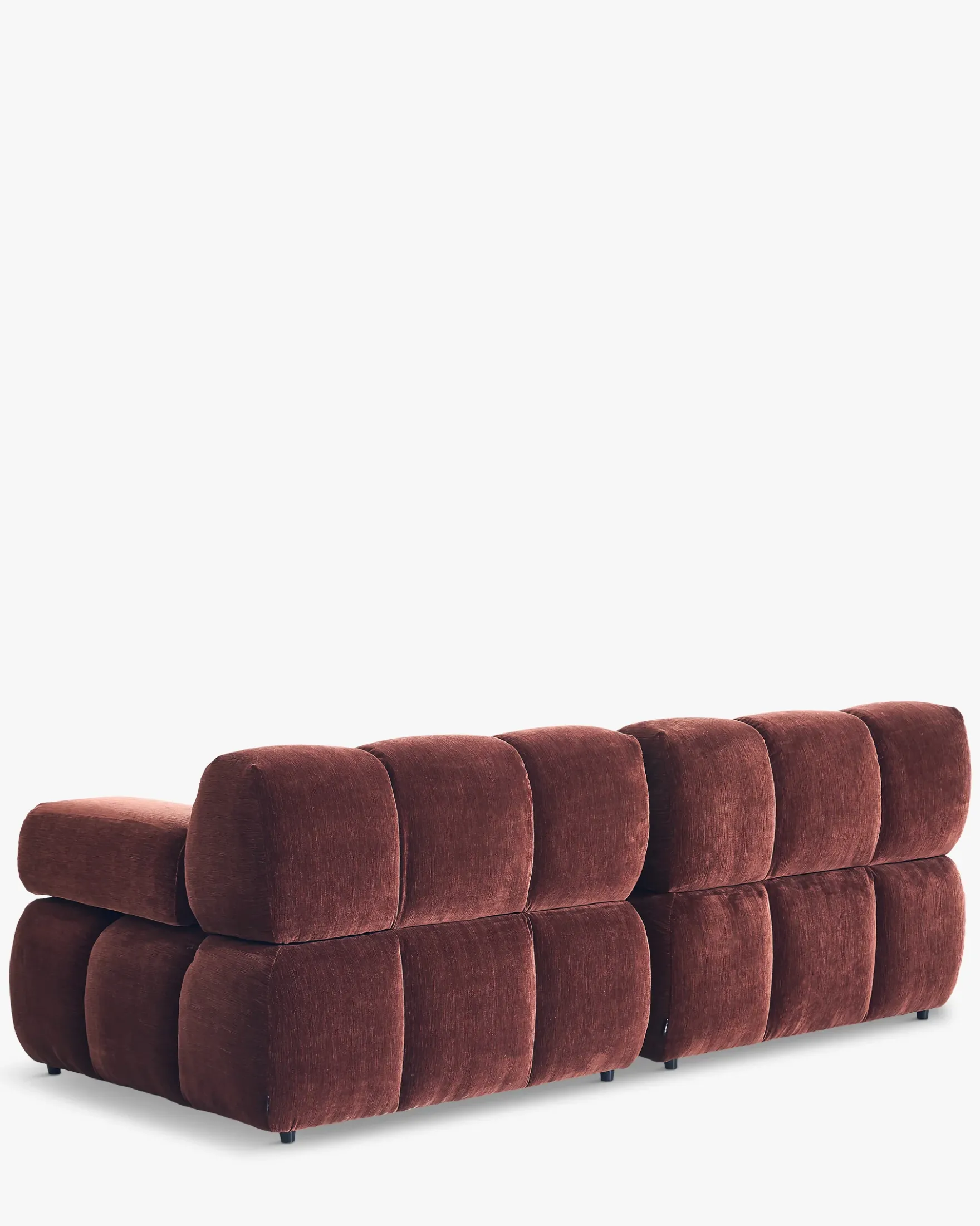 Canapé modulable angle interchangeable, Velours bordeaux ligné Waffle