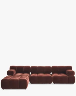 Canapé modulable angle interchangeable, Velours bordeaux ligné Waffle