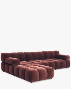 Canapé modulable angle interchangeable, Velours bordeaux ligné Waffle