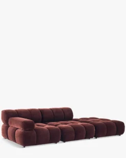 Canapé modulable angle interchangeable, Velours bordeaux ligné Waffle