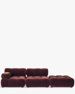 Canapé modulable angle interchangeable, Velours bordeaux ligné Waffle