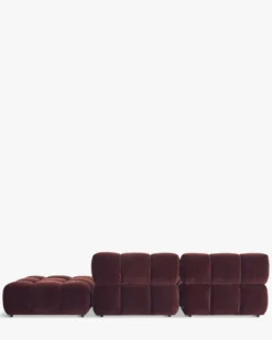 Canapé modulable angle interchangeable, Velours bordeaux ligné Waffle