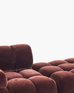 Canapé modulable angle interchangeable, Velours bordeaux ligné Waffle