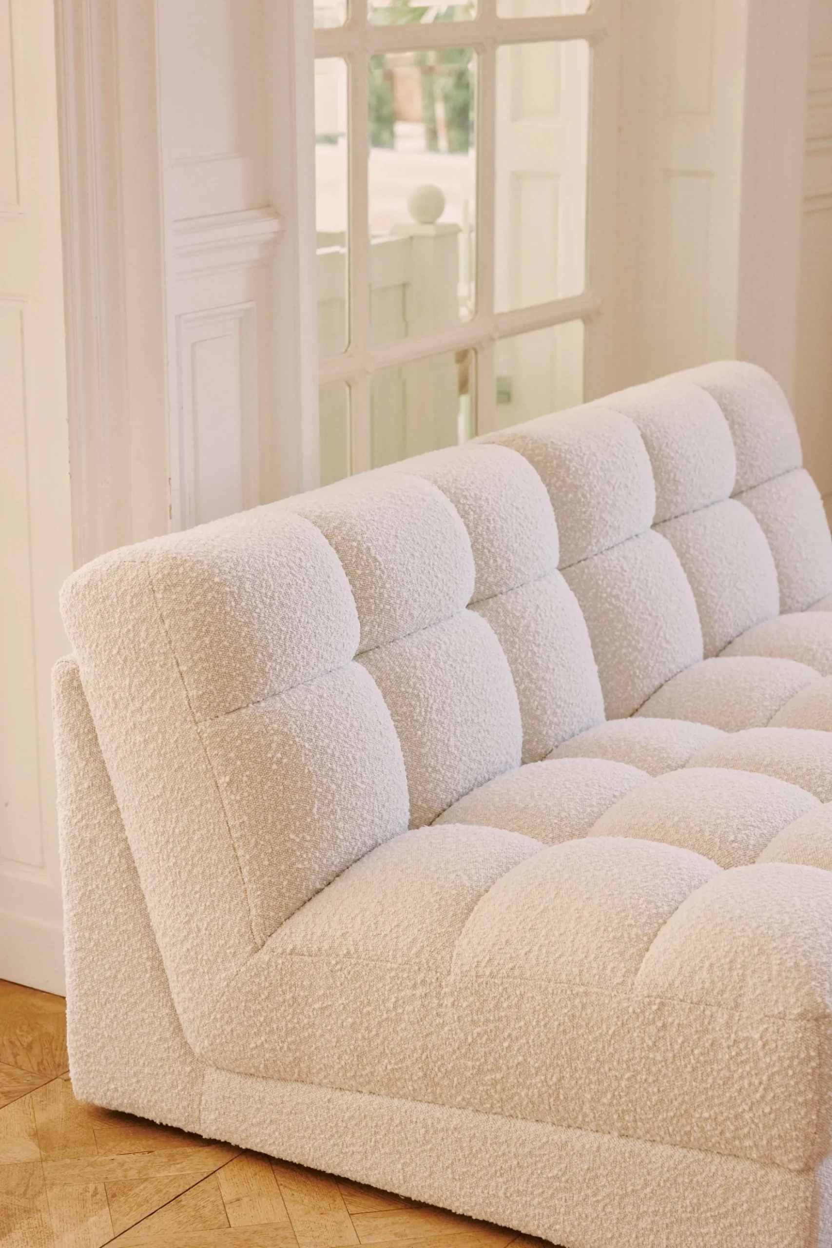 Canapé 2 places modulable, Blanc avoine bouclé, L170 Paul