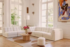 Canapé 4 places modulable, Blanc avoine bouclé, L297 Paul