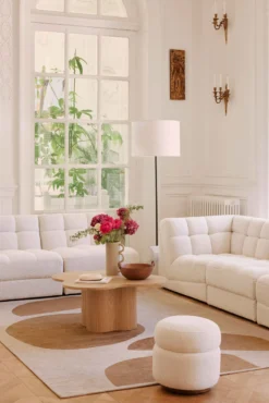 Canapé 4 places modulable, Blanc avoine bouclé, L297 Paul