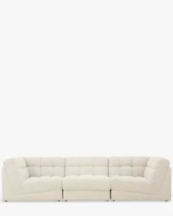 Canapé 4 places modulable, Blanc avoine bouclé, L297 Paul