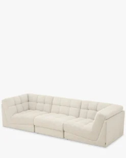 Canapé 4 places modulable, Blanc avoine bouclé, L297 Paul