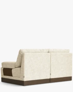 Canapé 2 places modulable, Tweed écru meringue & Bois teinte noyer foncé Roman