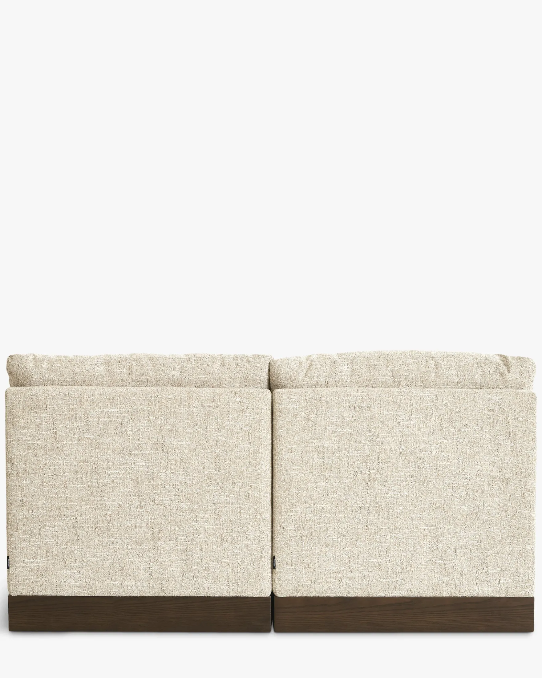 Canapé 2 places modulable, Tweed écru meringue & Bois teinte noyer foncé Roman