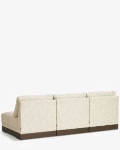 Canapé 3 places modulable, Tweed écru meringue & Bois teinte noyer foncé Roman