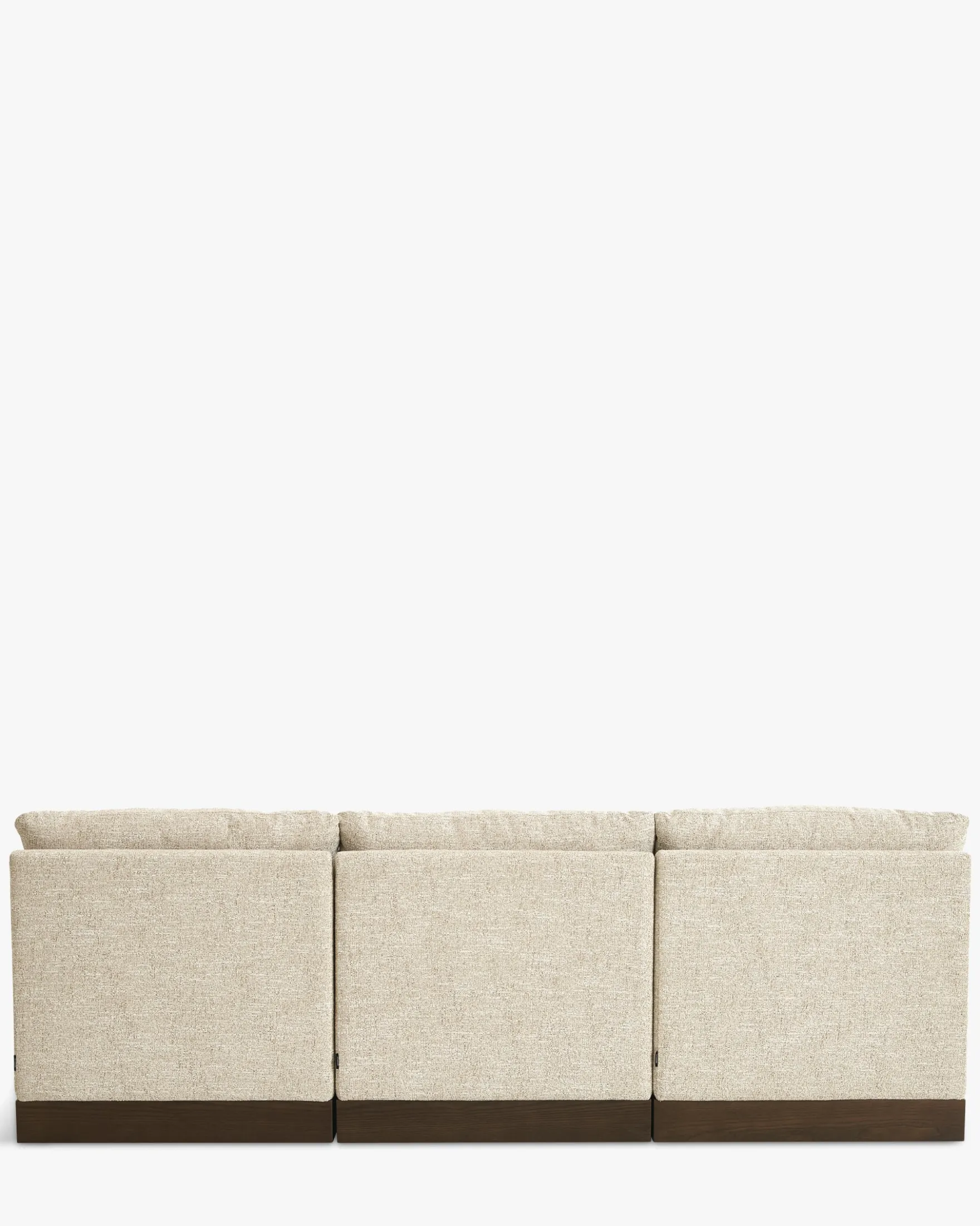 Canapé 3 places modulable, Tweed écru meringue & Bois teinte noyer foncé Roman