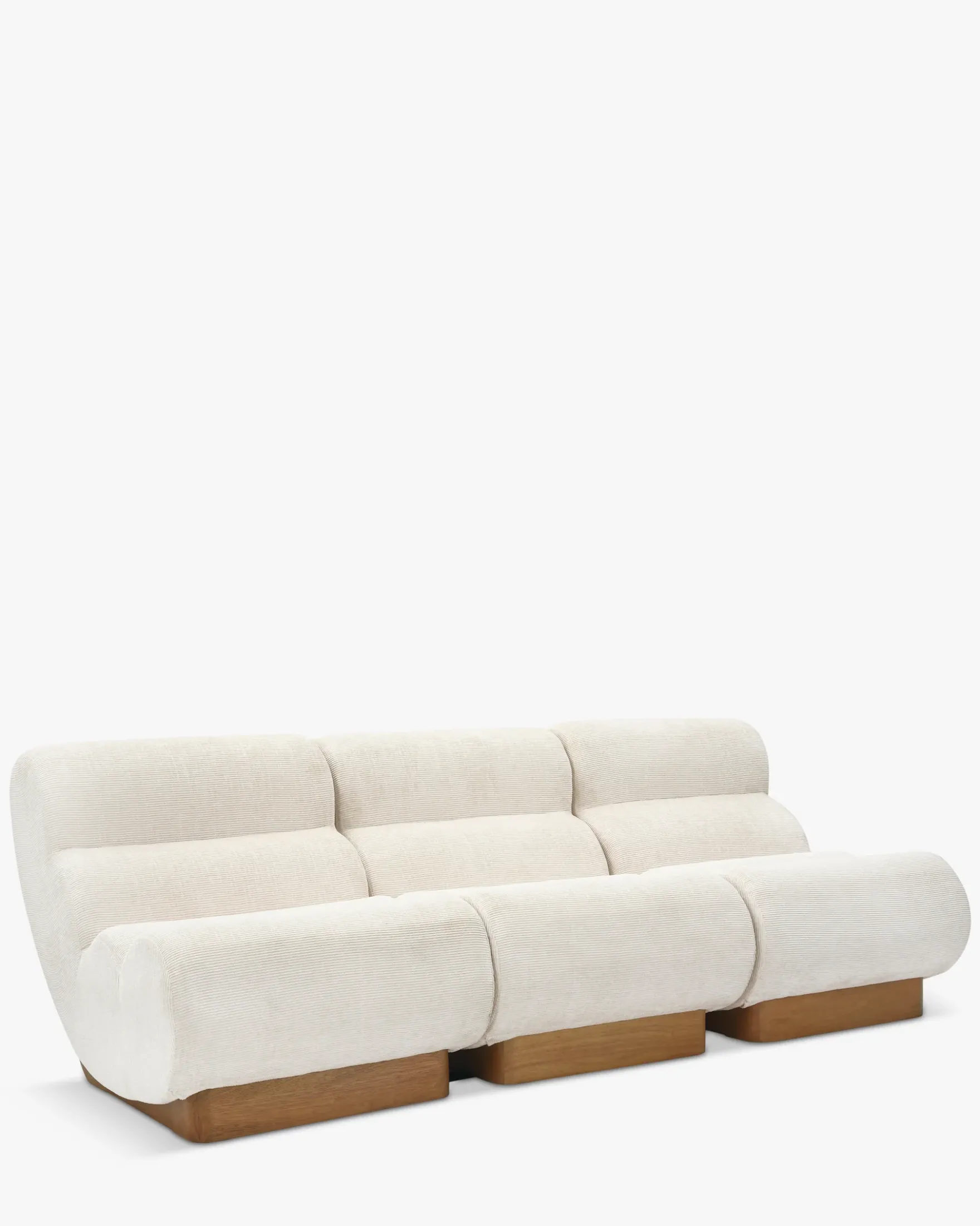 Canapé 3 places modulable, Tweed crème & bois blond Cozy